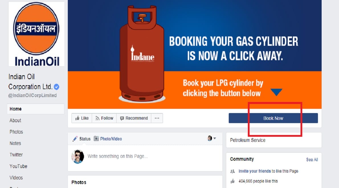 BOOK GAS VIA FACEBOOK