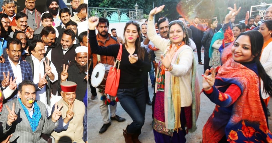 Chandigarh bjp celebration after gujarat and Hp elections results