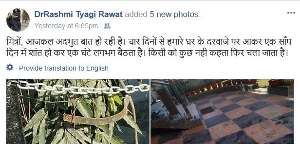 snake found in bharatiya janata party leader house in dehradun