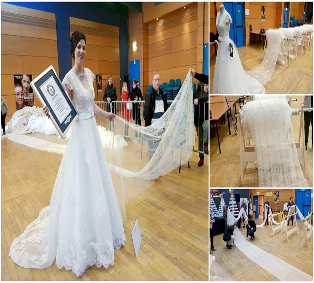 worlds longest wedding dress can actually cover mount everest