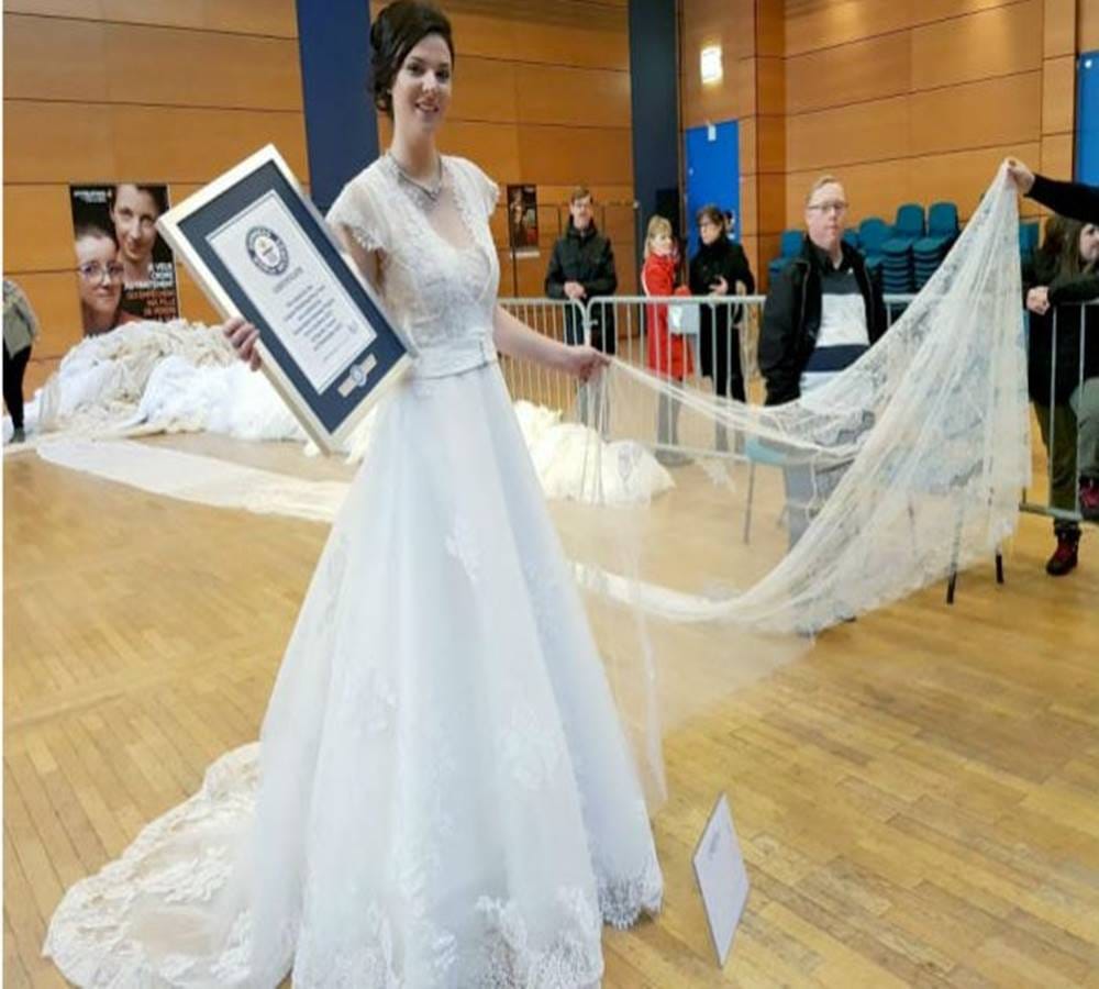 worlds longest wedding dress can actually cover mount everest