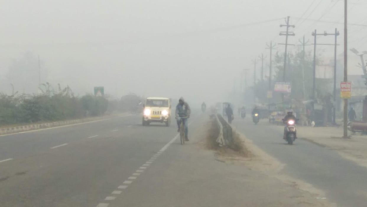 people chill in cold and fog 