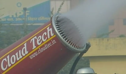 Anti-smog gun being tested near Anand Vihar Bus Station