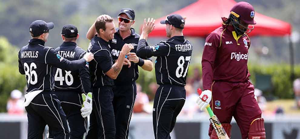 new zealand beat west indies in first odi by five wickets doug bracewell shines