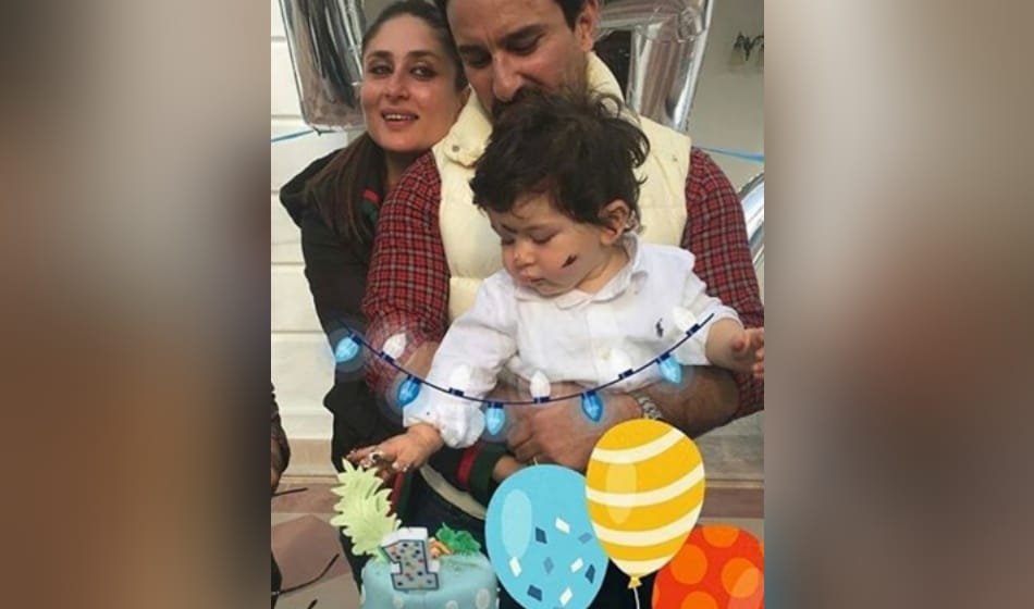 taimur ali khan cuts his first birthday cake with parents at Pataudi Palace