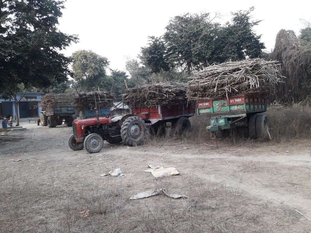 क्रय केंद्र पर नहीं हो रही तौल, सूख रहा गन्ना