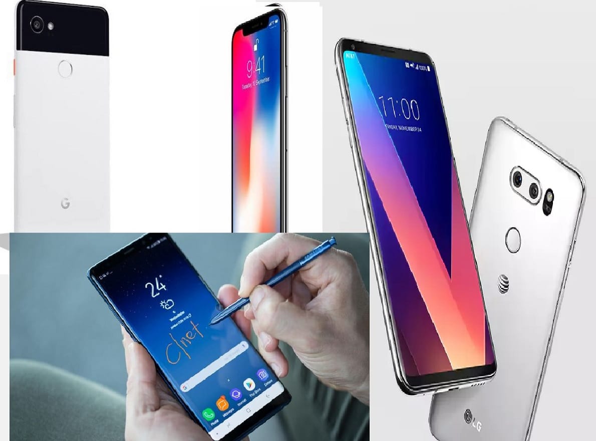 Year rendered 2017 : Best smartphone from year 2017 including iphone x, galaxy note 8 and LG V30