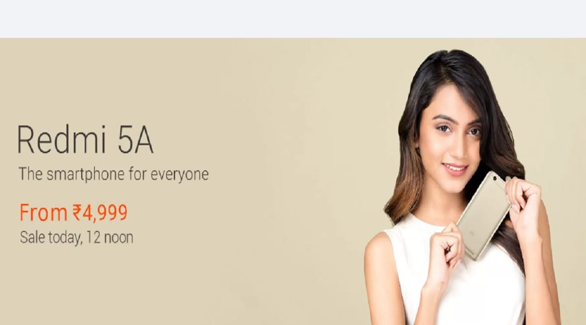 Xiaomi Redmi 5A Goes to sale via flipkart and mi.com today, Jio gives Rs 1000 cashback