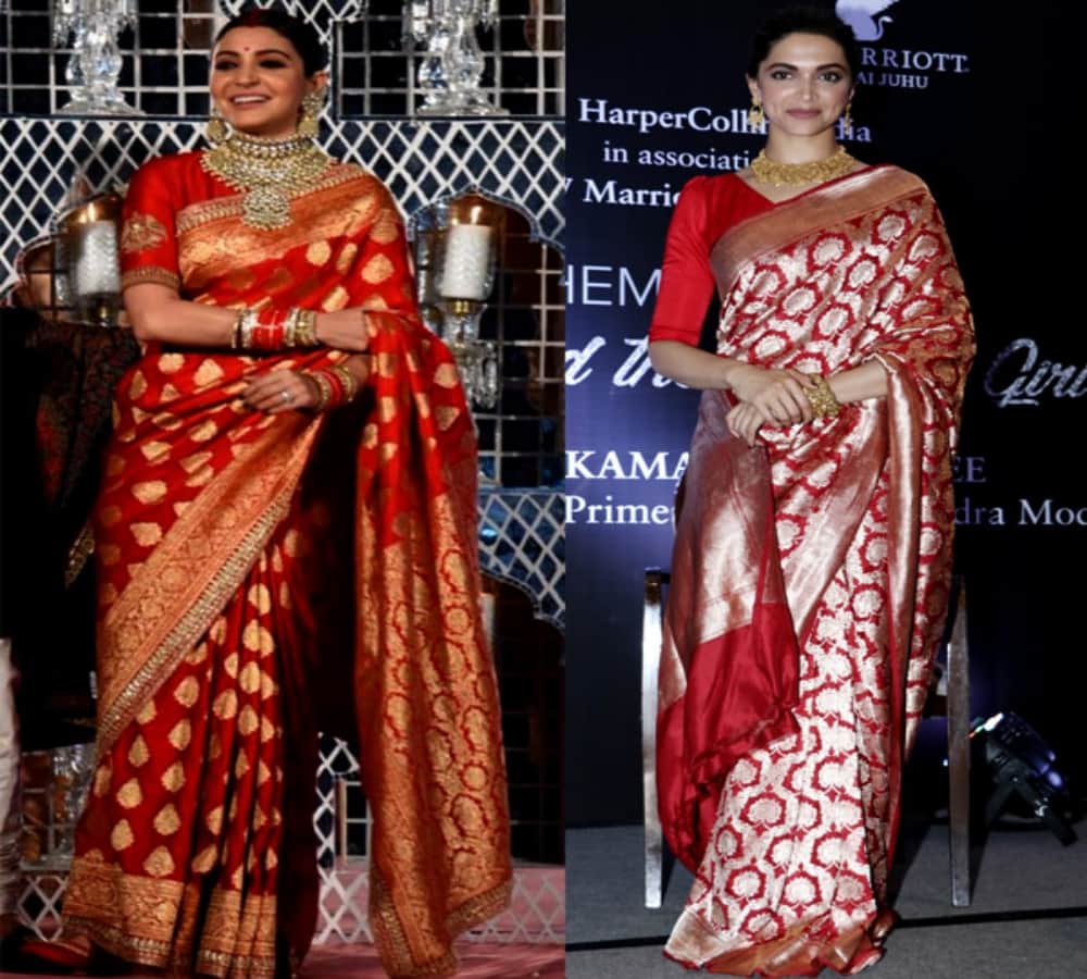 actress anushka sharma banarasi saree reminds deepika padukone