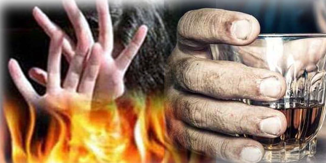 consuming alcohal husband set fire to wife