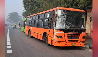 three buses collided for saving a scooty driver 
