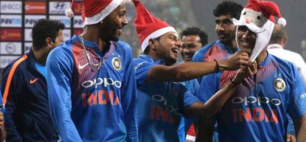 team india celebrates christmas in style ms dhoni makes santa