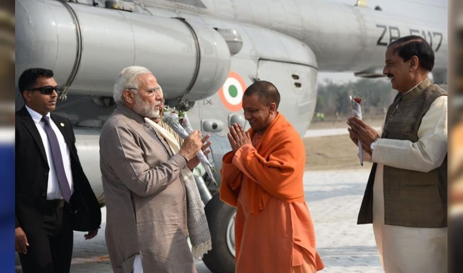 pm modi attacks on myth related to not coming of chief ministers in noida, applauds yogi adityanath