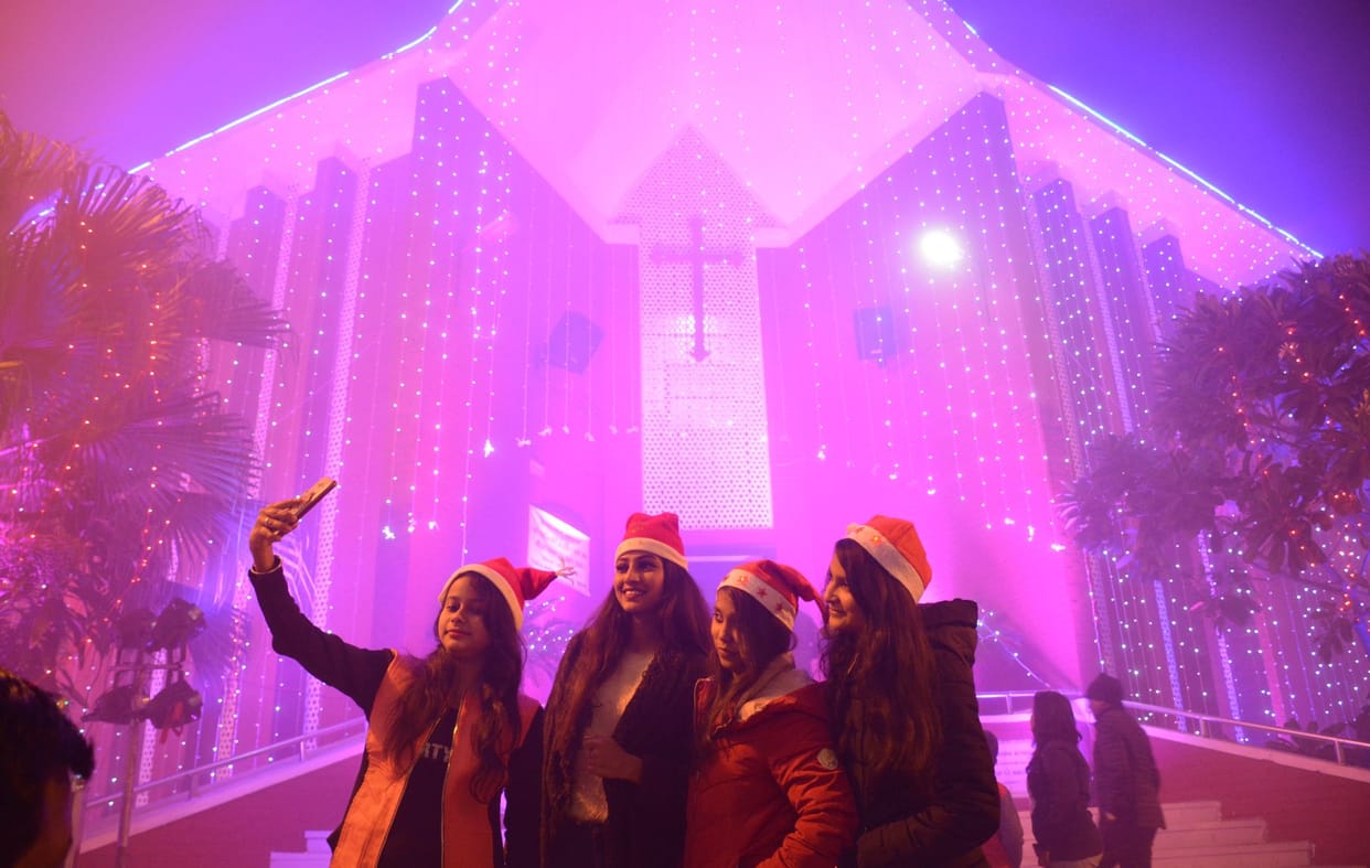 youth crazy for selfi and bone fire party on christmas eveing