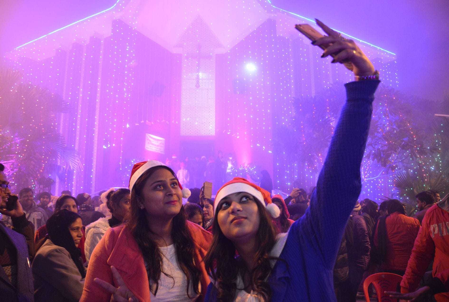 youth crazy for selfi and bone fire party on christmas eveing