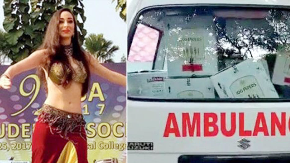 Dance of russian girls and alcohol in ambulances on the stage of doctors