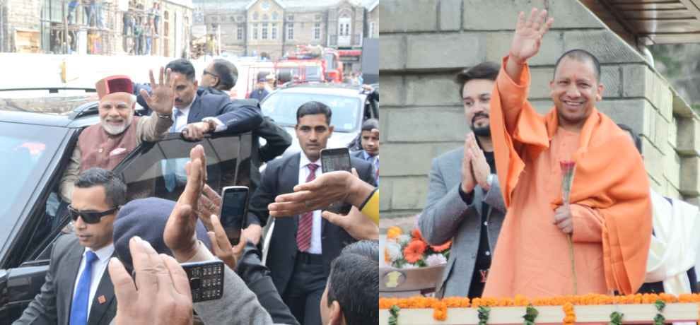 PM Narendra modi and cm yogi adityanath get warm welcome by public in shimla