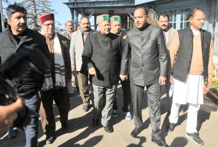 cm jairam thakur meets virbhadra singh and prem kumar dhumal