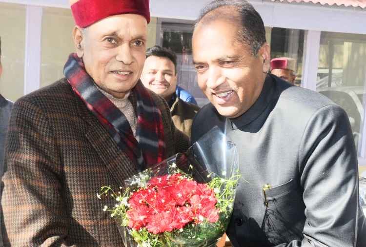 cm jairam thakur meets virbhadra singh and prem kumar dhumal