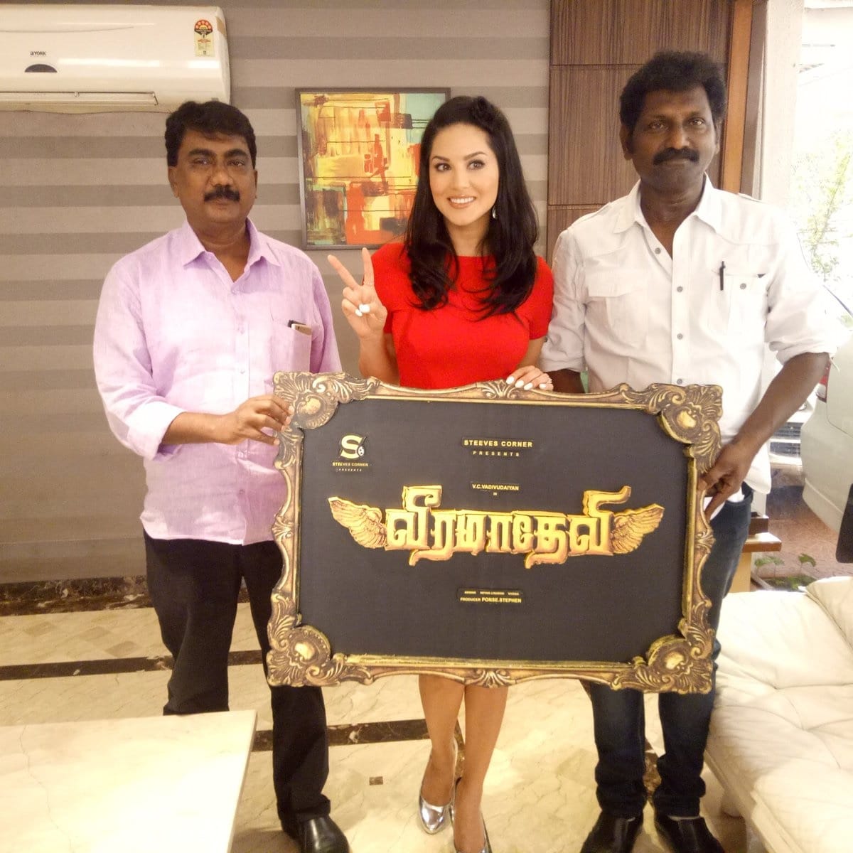 Sunny Leone has started shooting her Telugu film Veeramadevi