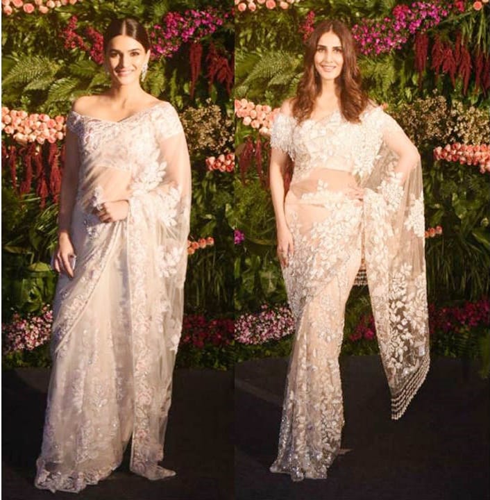vaani kapoor and kriti sanon dressed up same saree at virat anushka reception