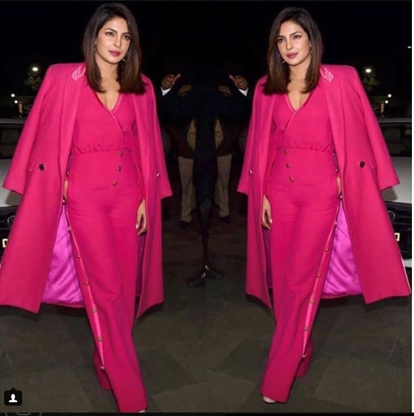 priyanka chopra spotted at delhi airport in pink dress