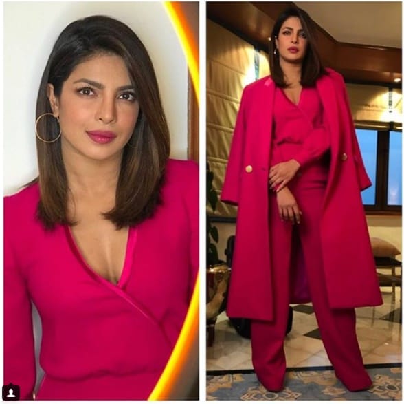 priyanka chopra spotted at delhi airport in pink dress