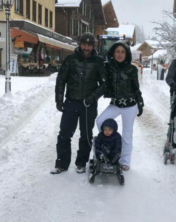 Taimur enjoying snowfall in Switzerland with Saifeena 