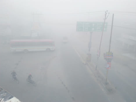 Streets from fog, life, roads hidden in the haze