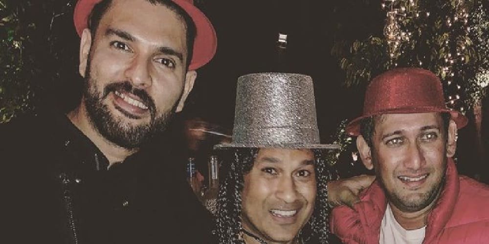 Yuvraj Singh spotted at New Years Eve party with sachin tendulkar and ajit Agarkar
