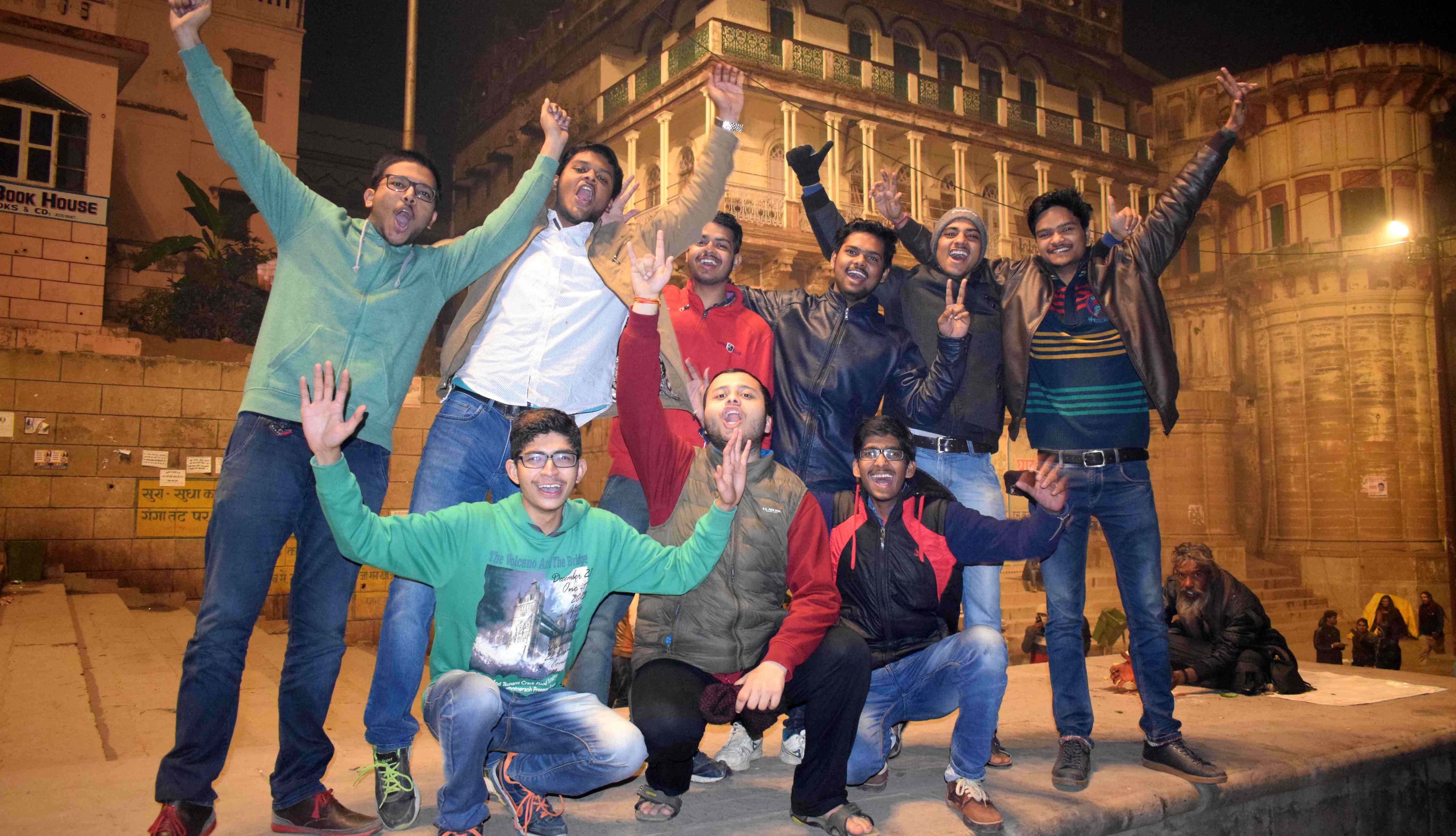 New year celebration at ganga ghat and mall in varanasi