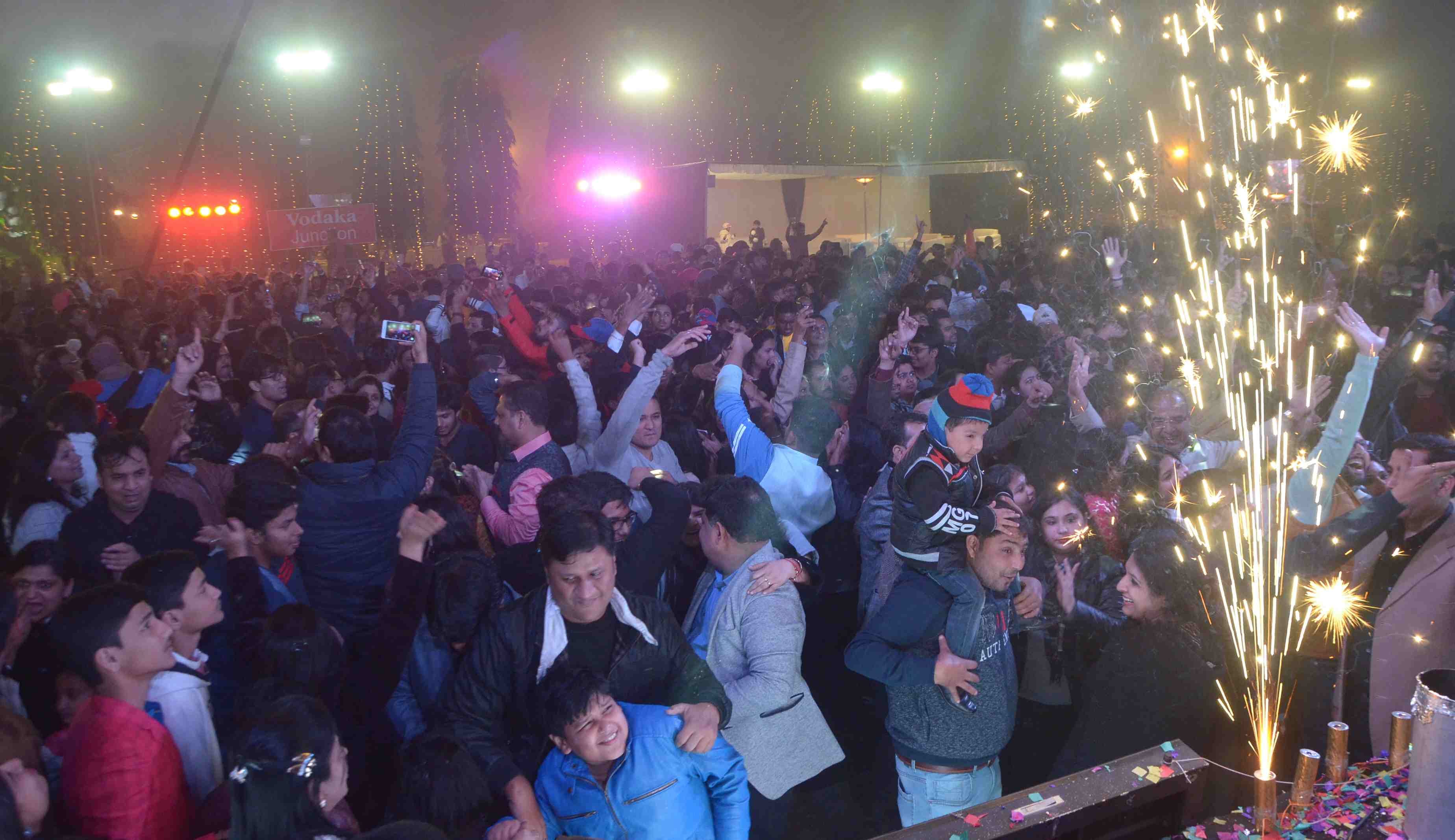 New year celebration at ganga ghat and mall in varanasi