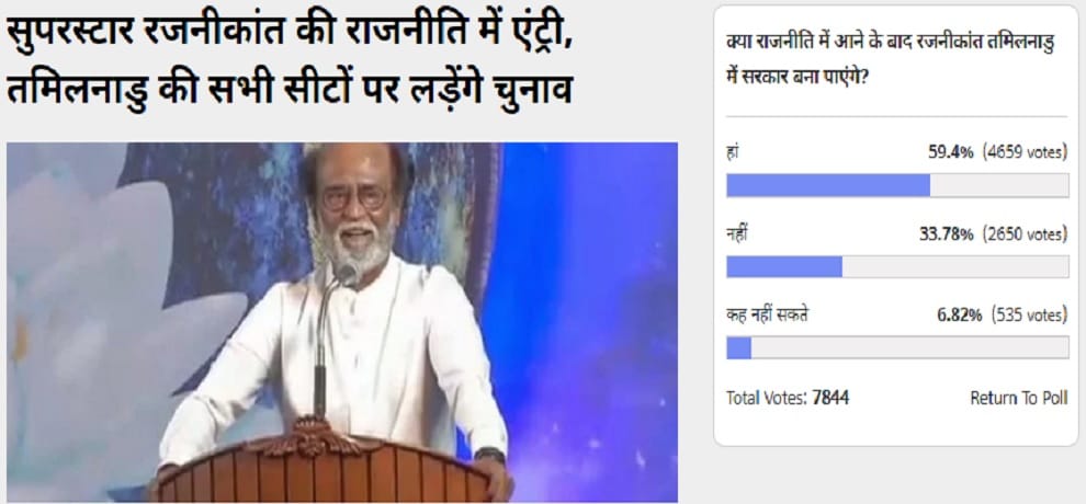 Amar ujala Poll: After coming to politics Rajinikanth will form government in Tamil Nadu