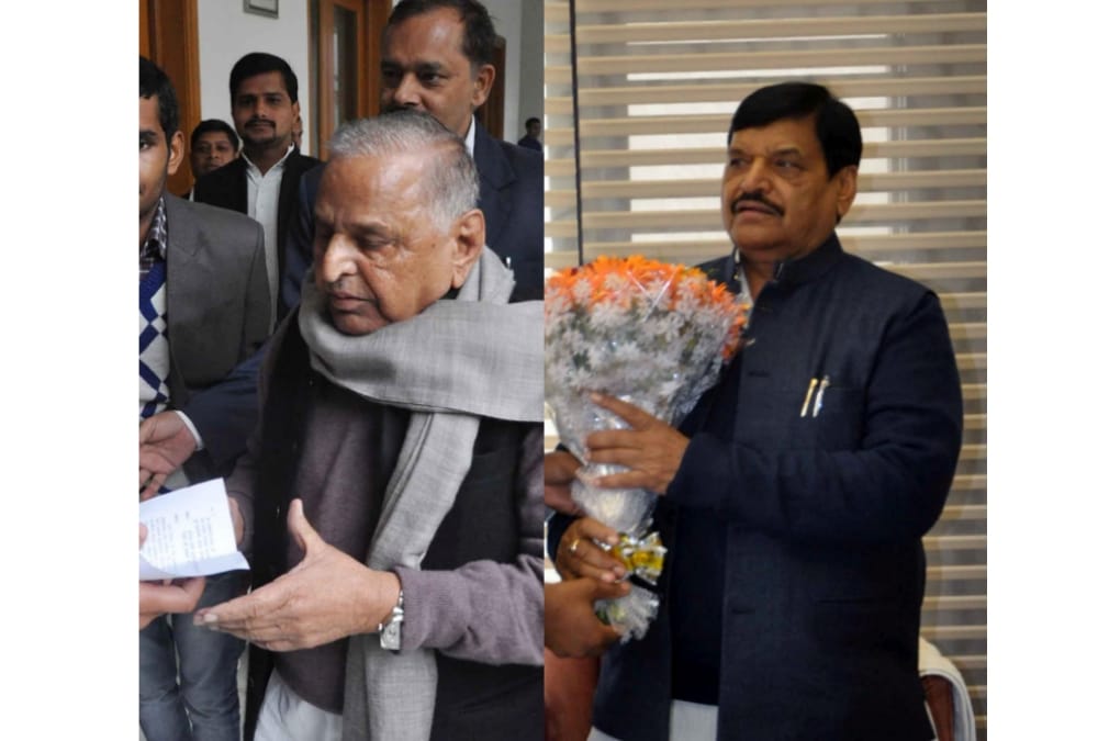 mulayam singh yadav and shivpal yadav in lucknow.