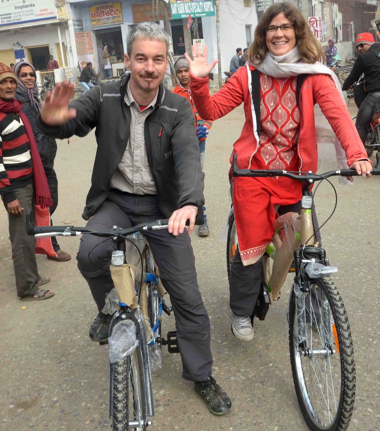 Germany couple reached varanasi to bicycle