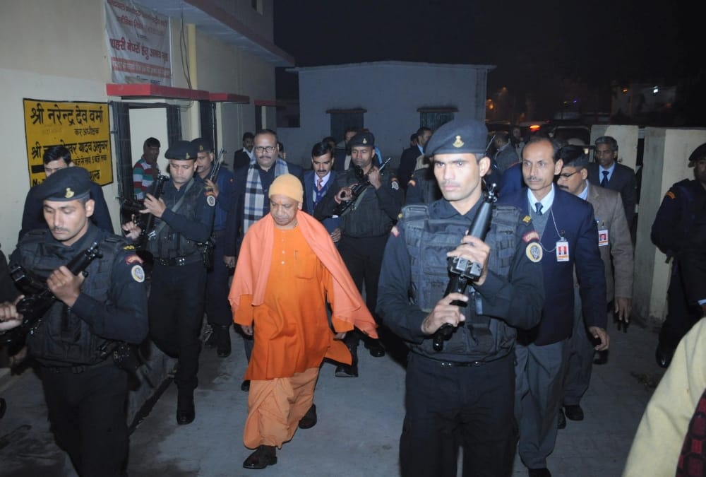 yogi adityanath visits a rain basera in lucknow.