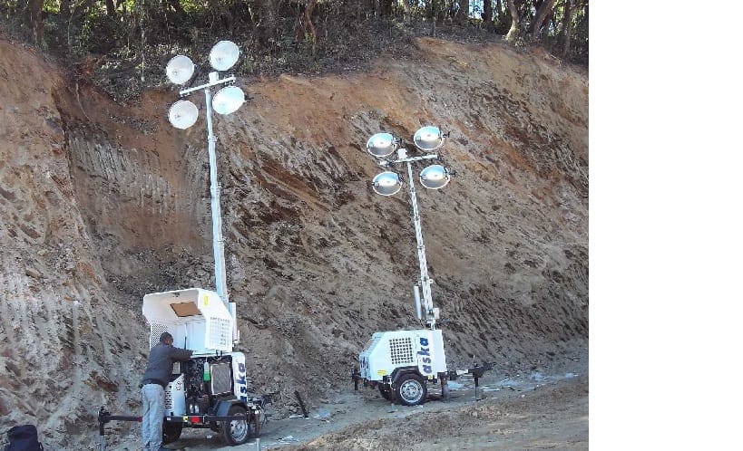 Working in the night with the help of flood lights
