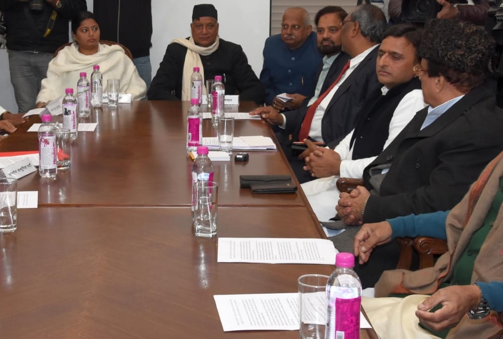 meeting on evm use in election in janeshwar mishra park in lucknow.