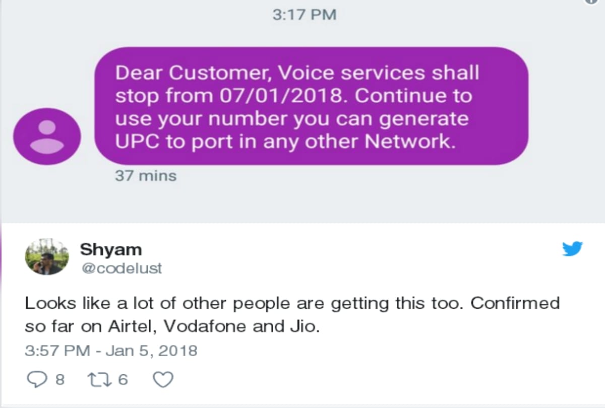 all voice services to be close from january 7 says mystery sms from companies