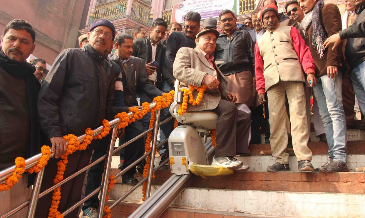 Chair lift start on ganga ghat in varanasi
