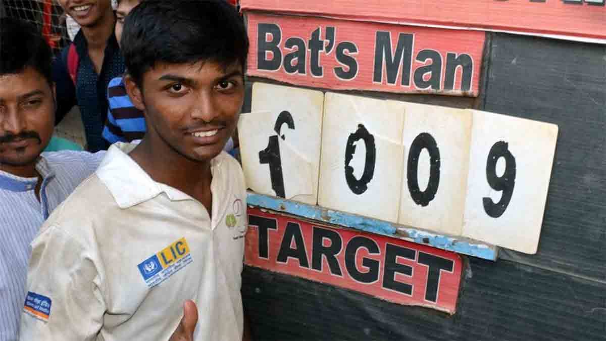 pranav dhanawade hits double century on his second anniversary of thousand runs innings