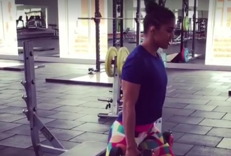 wrestler babita phogat hard training in gym for commonwealth games