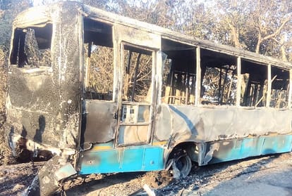 after fire hrtc bus turned in ashes at mandi himachal