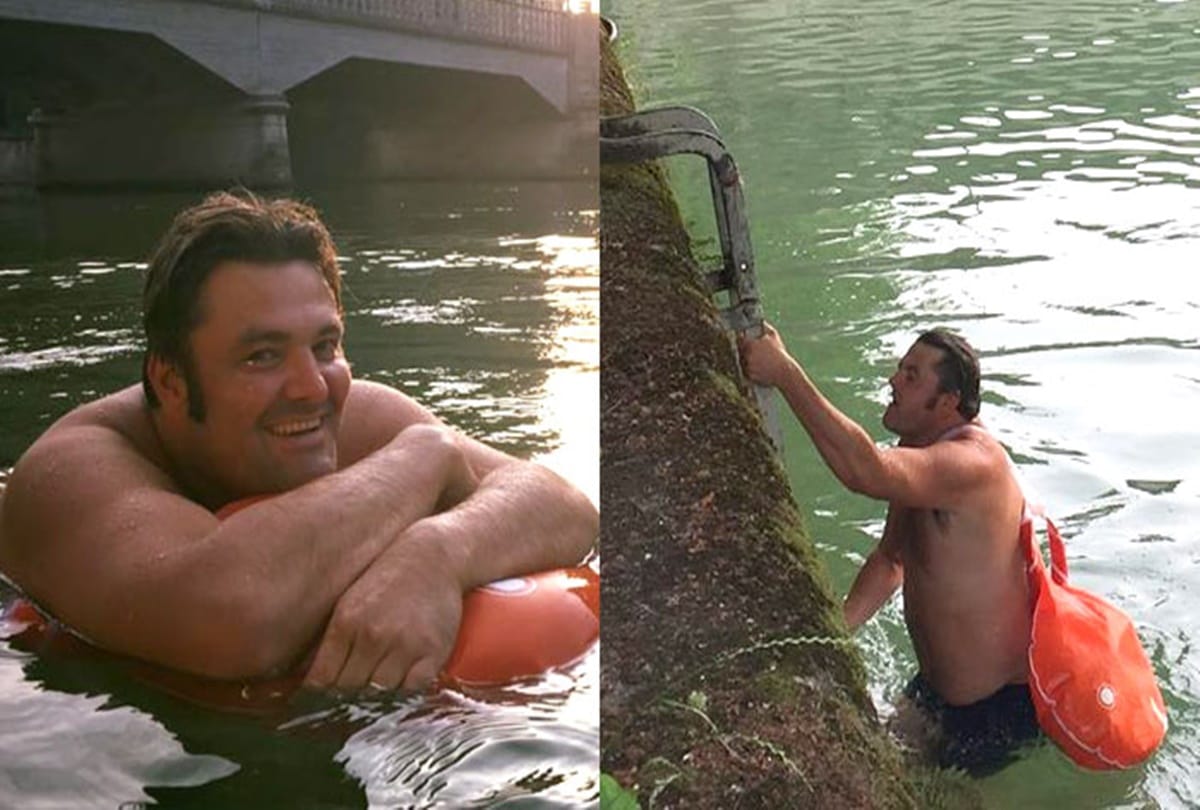 German Man Swims in river to reach office on time every day avoid heavy traffic
