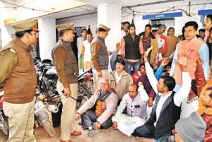party workers stage protest