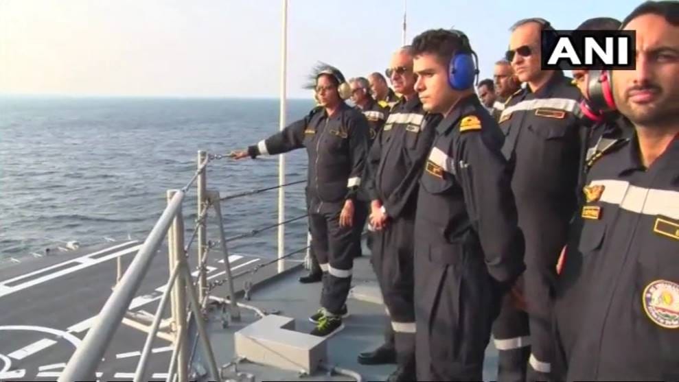  Nirmala Sitharaman watch INS Vikramaditya`s strength with Chief Admiral Sunil Lamba