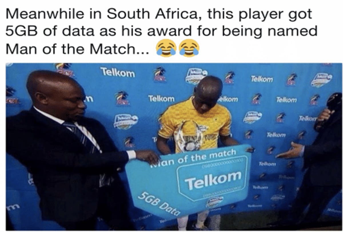 South African footballer receives 5GB of data prize as man of the match