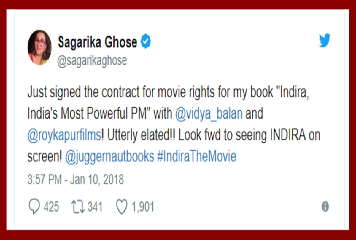 Vidya Balan to play Indira Gandhi in Sagarika Ghose’s biography