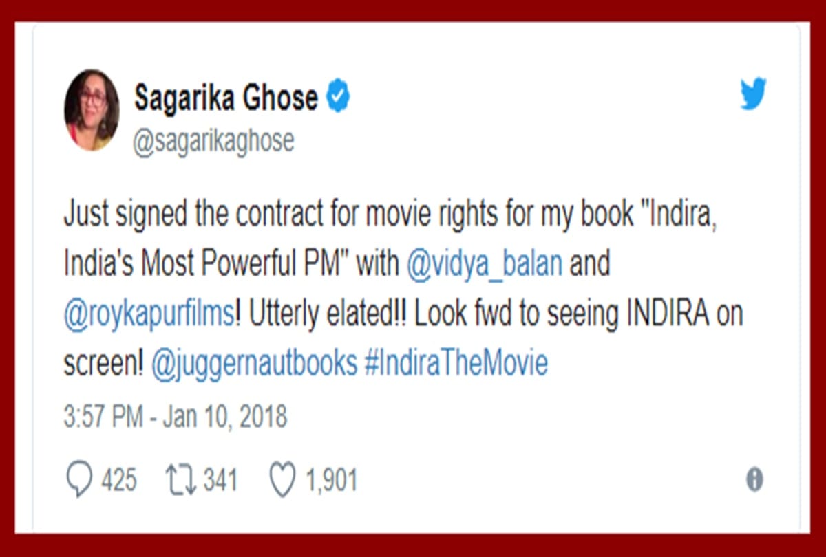 Vidya Balan to play Indira Gandhi in Sagarika Ghose’s biography