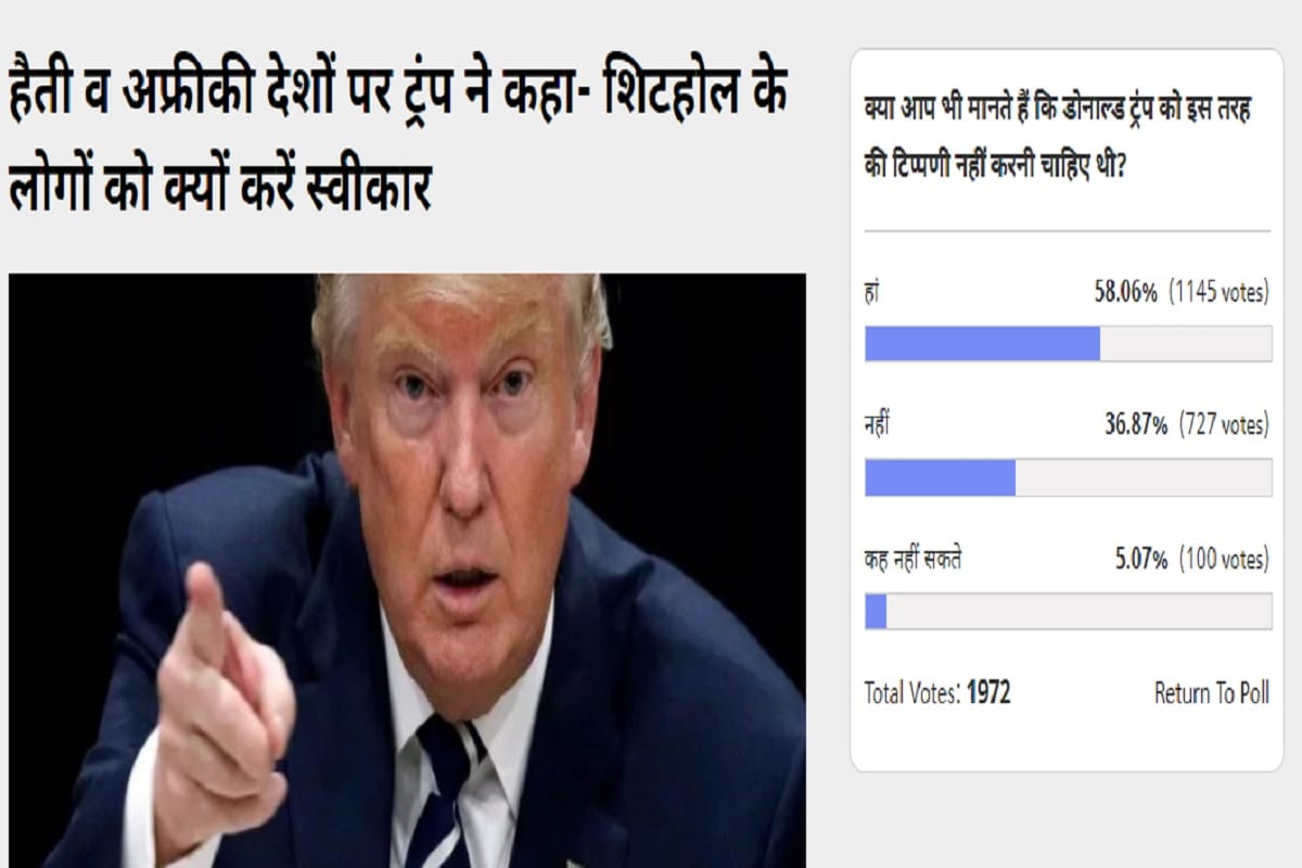 Amar Ujala Poll: Trump shithole remarks over African countries is not right